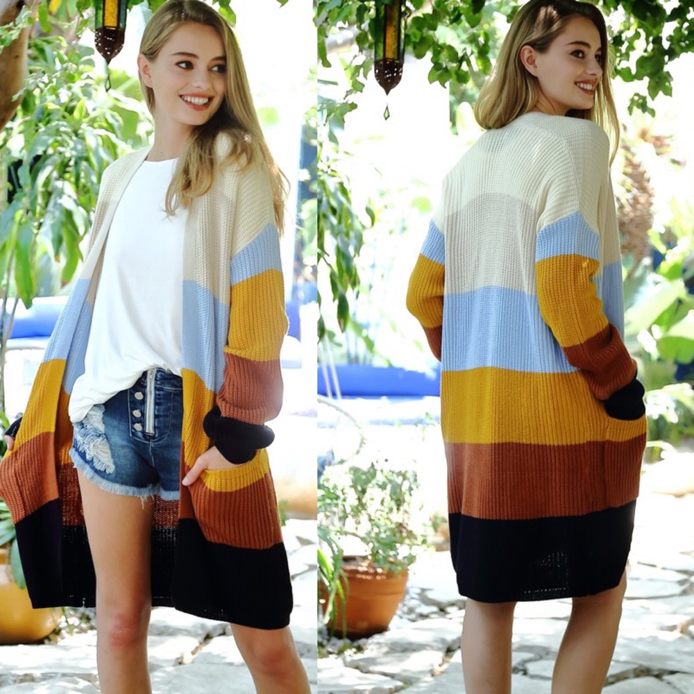 STUNNER Color Block Long Cardigan - Picture 2 of 3